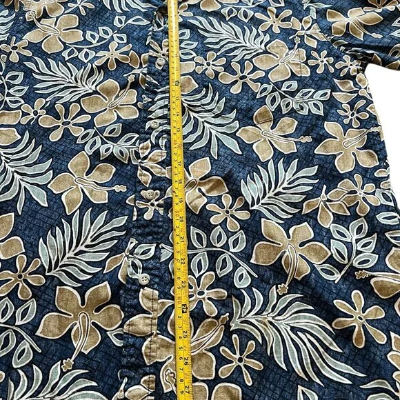 Go Barefoot Blue Floral Hawaiian Shirt Men Size L Made In USA Cotton Button Up - Picture 3 of 6